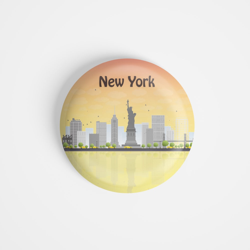 dhcrafts Round Fridge Magnet Multicolour Places New York City In United States Glossy Finish Design Pack of 1 (58 mm)